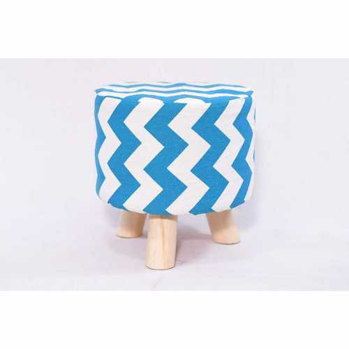 KAYA WOOD- FABRIC TOP STOOL- BLUE & WHITE(code2)